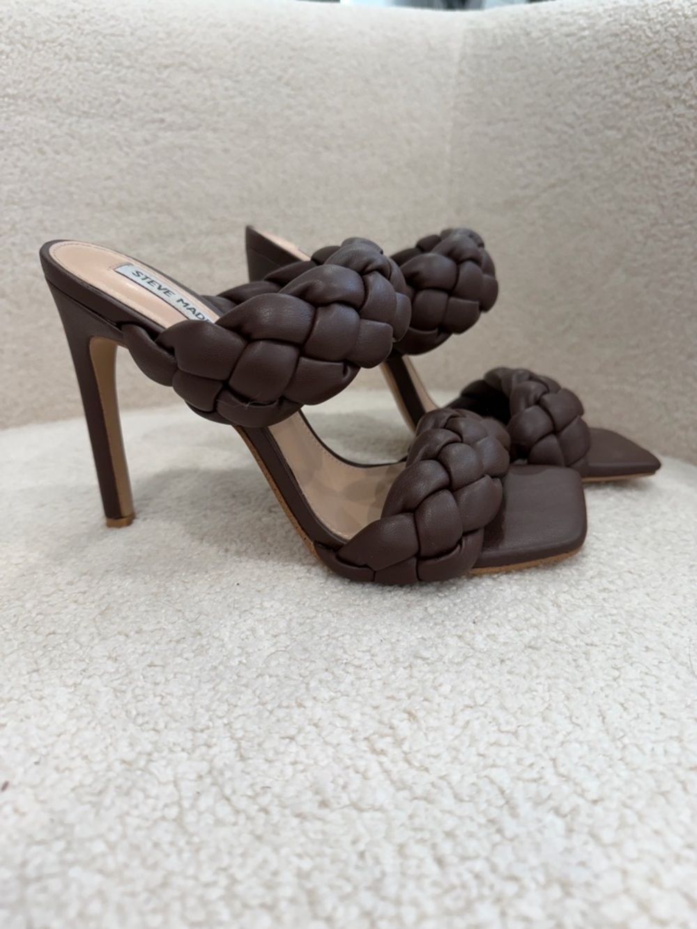 Steve Madden Braided Double-Strap High Heel Sandals - Dark Brown - Picture 3 of 16